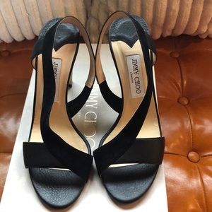 Jimmy Choo black leather-suede-parent high heels